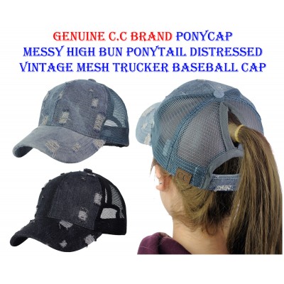 C.C Ponycap Messy High Bun Ponytail Distressed Vintage Mesh Trucker Baseball Cap  eb-39611345